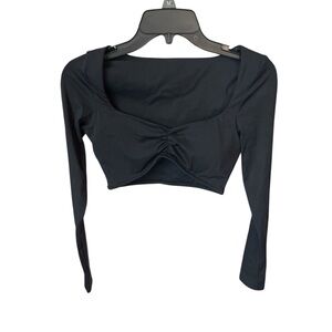 Halara Ruched Elegant Black Long Sleeve Crop Women's Top size medium NWOT